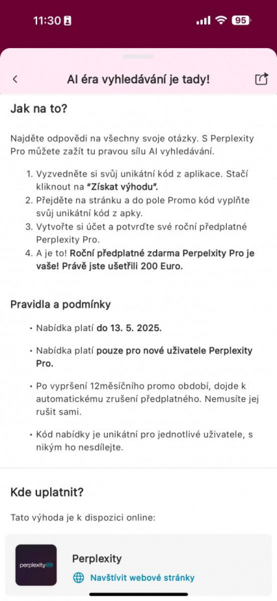 T-Mobile bonus, roční kupon na Perplexity Pro