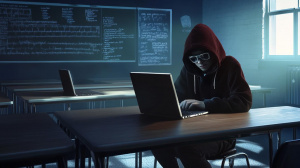 Mladý hacker ve škole (ilsutrační obrázek)